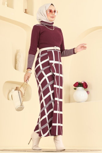 A.Y.D. - Etekli 2 li Triko Takım 2838AYD574 Bordo