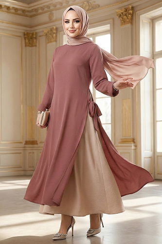 moda selvim Etekli Aerobin 2 li Takım 2811SL432 Gül Kurusu&Vizyon - Thumbnail