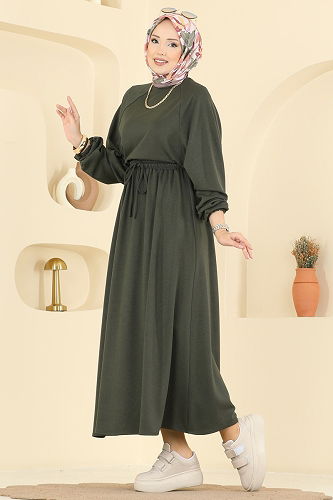 moda selvim Etekli Modal Spor Takım 2005TPK1167 Haki - Thumbnail