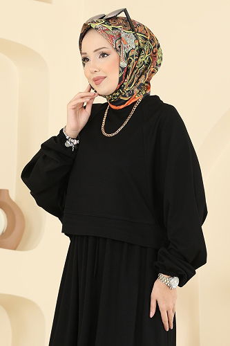 moda selvim Etekli Modal Spor Takım 2005TPK1167 Siyah - Thumbnail