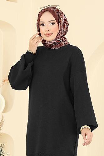 moda selvim Etekli Triko Takım 2725AYD574 Siyah - Thumbnail