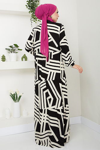 moda selvim Ethnic Patterned Viscose Dress 4088ZNN894-M Black - Thumbnail