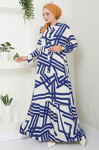 moda selvim Ethnic Patterned Viscose Dress 4088ZNN894-M Laci - Thumbnail