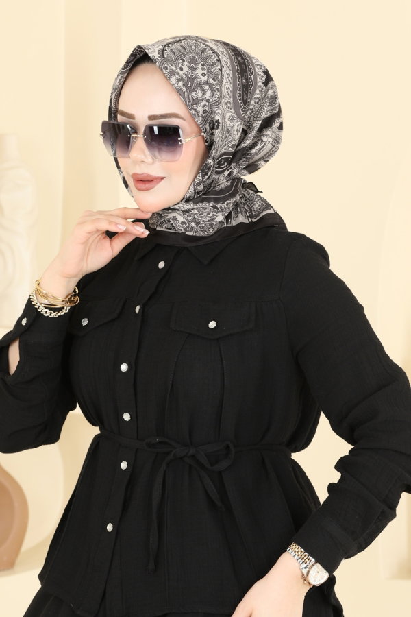 Modaselvim Eşarp Etnik Desen Eşarp Serisi 316AFV475 Füme