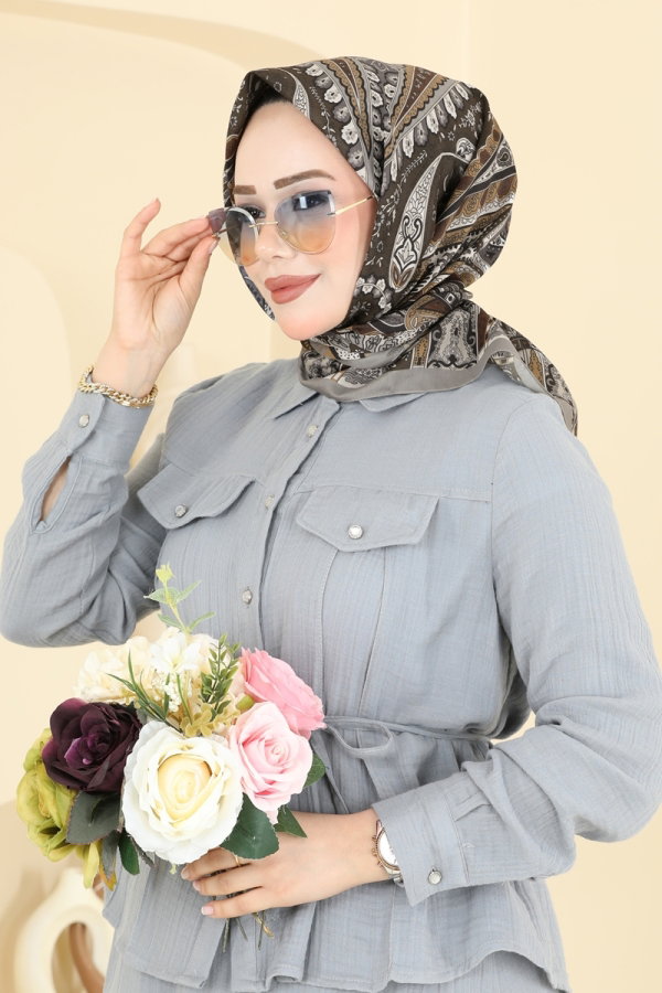 Modaselvim Eşarp Etnik Desen Eşarp Serisi 316AFV475 Gri