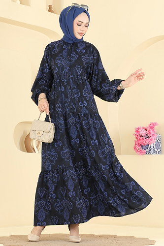 moda selvim Etnik Desen Jesika Elbise 885ART1138 Laci - Thumbnail