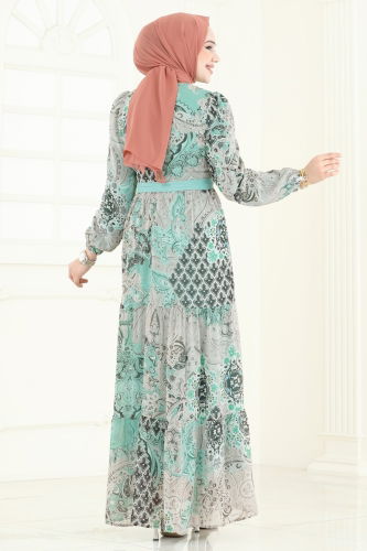 moda selvim Etnik Desen Şifon Elbise 5297AL357 Mint - Thumbnail