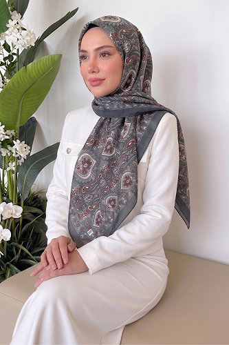 moda selvim Etnik Desen Soft Eşarp 219MDI1081 Antrasit - Thumbnail