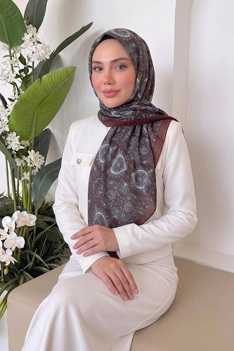 moda selvim Etnik Desen Soft Eşarp 219MDI1081 Bordo - Thumbnail
