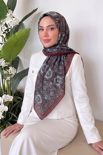 moda selvim Etnik Desen Soft Eşarp 219MDI1081 Bordo - Thumbnail