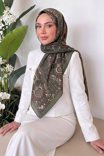 moda selvim Etnik Desen Soft Eşarp 219MDI1081 Haki - Thumbnail