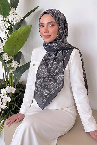 moda selvim Etnik Desen Soft Eşarp 219MDI1081 Siyah - Thumbnail