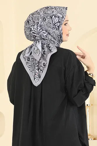 moda selvim Etnik Desen Soft Eşarp Serisi 505ERB1087 Açık Gri - Thumbnail