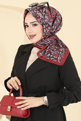 moda selvim Etnik Desen Soft Eşarp Serisi 505ERB1087 Bordo - Thumbnail