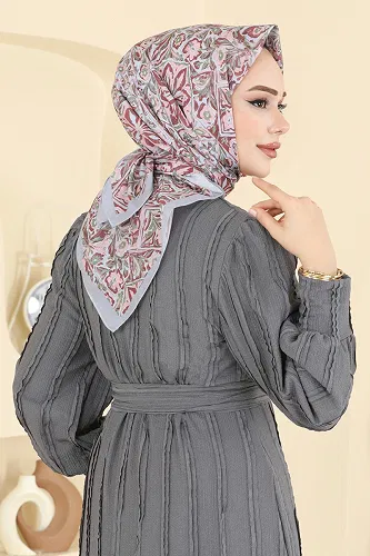 moda selvim Etnik Desen Soft Eşarp Serisi 505ERB1087 Gri - Thumbnail