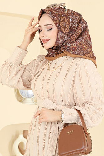 moda selvim Etnik Desen Soft Eşarp Serisi 505ERB1087 Koyu Hardal - Thumbnail