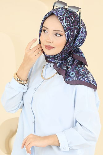 moda selvim Etnik Desen Soft Eşarp Serisi 505ERB1087 Mürdüm - Thumbnail