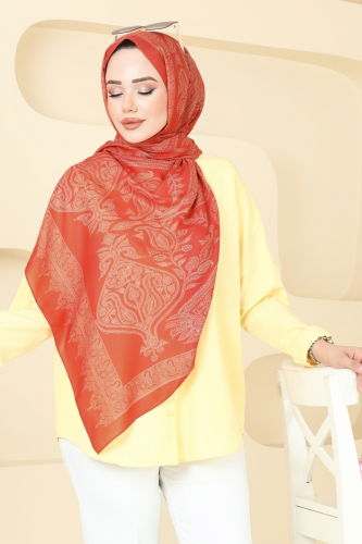 moda selvim Etnik Desen Soft Şal Serisi 148IPK758 Oranj - Thumbnail