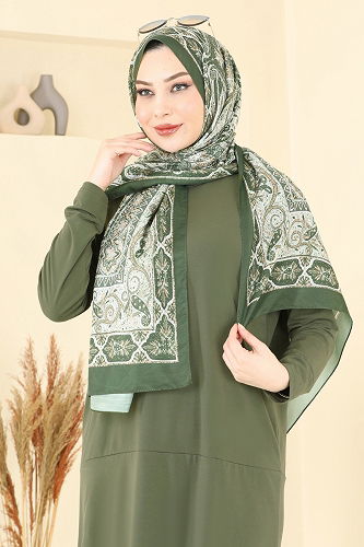 moda selvim Etnik Desen Soft Şal Serisi 204MDI1081 Haki - Thumbnail