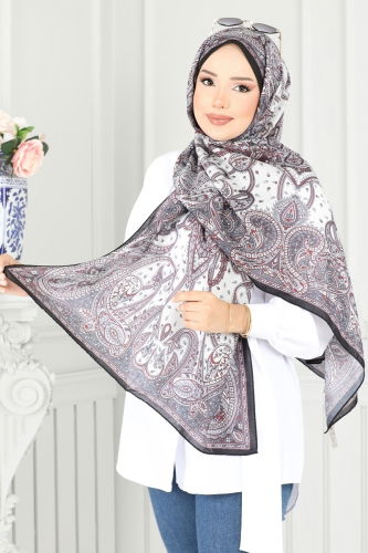 moda selvim Etnik Desen Soft Şal Serisi 701ART1138 Bordo&Siyah - Thumbnail