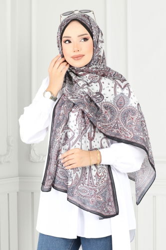 moda selvim Etnik Desen Soft Şal Serisi 701ART1138 Bordo&Siyah - Thumbnail