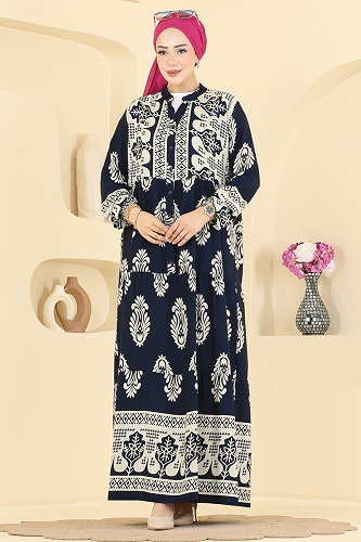 moda selvim Etnik Desen Viskon Elbise 5593ZNNK1102 Laci - Thumbnail