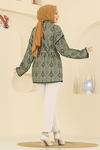 moda selvim Etnik Desenli Kapitone Kap 21186MPR1163 Haki - Thumbnail