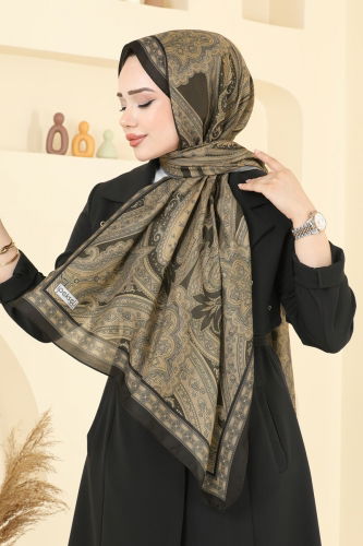 moda selvim Etnik Desenli Şal Serisi 130IPK758 Gold&Siyah - Thumbnail
