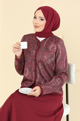 moda selvim Etnik Desenli Scuba Takım 8010TEG847 Bordo - Thumbnail