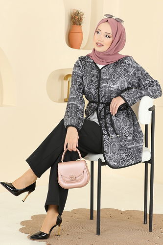 moda selvim Etnik Desenli Scuba Takım 8019TEG847 Siyah - Thumbnail