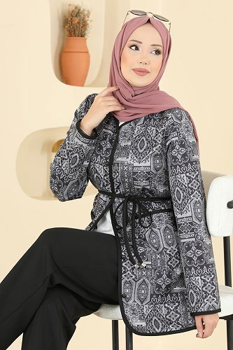 moda selvim Etnik Desenli Scuba Takım 8019TEG847 Siyah - Thumbnail