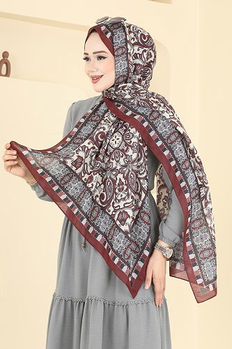 moda selvim Etnik Desenli Soft Şal Serisi 1305AFV475 Bordo - Thumbnail