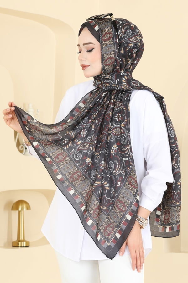 Modaselvim Şal Etnik Desenli Soft Şal Serisi 1305AFV475 Bordo&Siyah