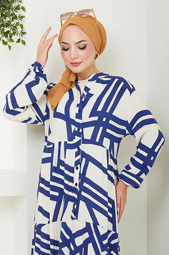 moda selvim Etnik Desenli Viskon Elbise 4088ZNN894-M Laci - Thumbnail