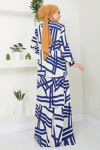 moda selvim Etnik Desenli Viskon Elbise 4088ZNN894-M Laci - Thumbnail