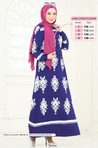 moda selvim Etnik Desenli Viskon Elbise 802OZN1046 Laci - Thumbnail