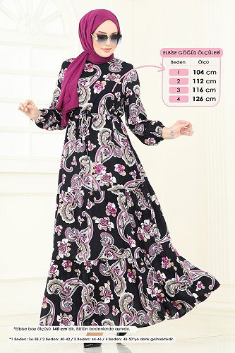 moda selvim Etnik Desenli Viskon Elbise 823OZN1046 Laci - Thumbnail