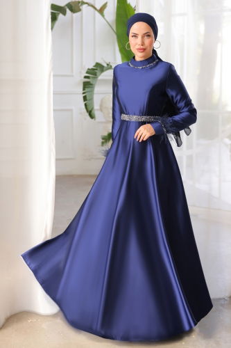 moda selvim Evenig Wear 3000LPN858 Navy Blue - Thumbnail