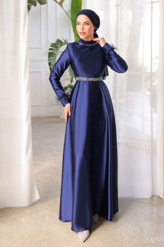 moda selvim Evenig Wear 3000LPN858 Navy Blue - Thumbnail