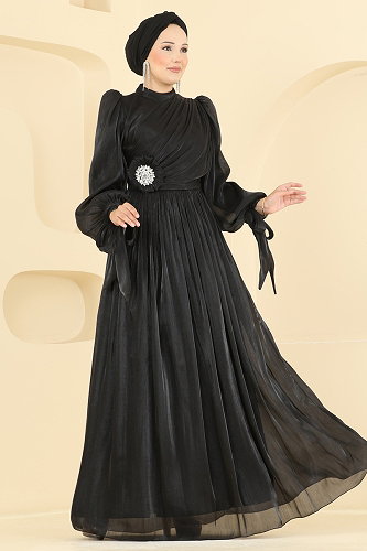 moda selvim Evening Dress 01244MHR1107 Black - Thumbnail