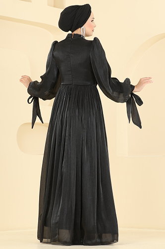 moda selvim Evening Dress 01244MHR1107 Black - Thumbnail
