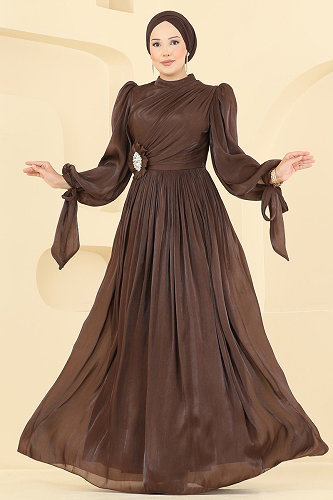 moda selvim Evening Dress 01244MHR1107 Brown - Thumbnail