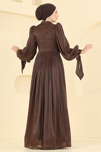 moda selvim فستان سهرة بني 01244MHR1107 - Thumbnail