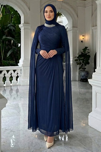 moda selvim Evening Dress 01247MHR1107 Navy Blue - Thumbnail