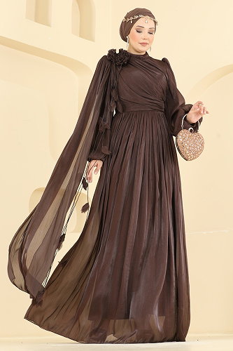 moda selvim Evening Dress 01256MHR1107 Brown - Thumbnail
