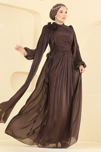 moda selvim Evening Dress 01256MHR1107 Brown - Thumbnail
