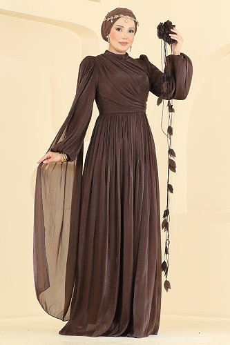 moda selvim Evening Dress 01256MHR1107 Brown - Thumbnail