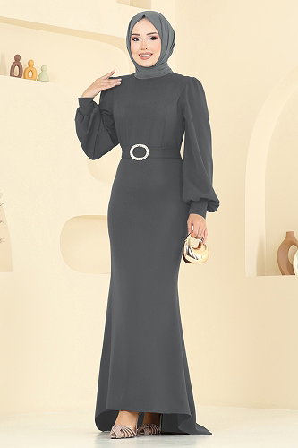 moda selvim Evening Dress 0402ALG474 Anthracite - Thumbnail