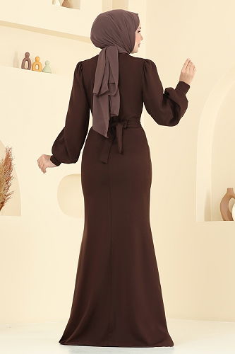 moda selvim Evening Dress 0402ALG474 Bitter Brown - Thumbnail