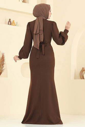 moda selvim Evening Dress 0402ALG474 Brown - Thumbnail